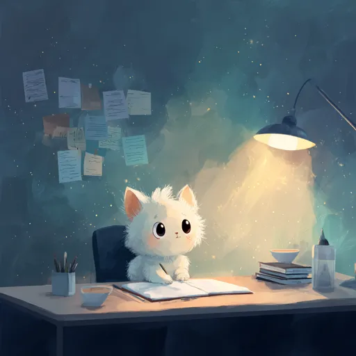 Glimpse kitten study buddy widget theme featuring an illustrated kitten with study materials